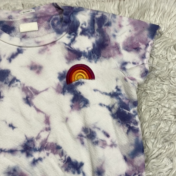 Mother The Fray Cap Sleeve Blueberry Tie Dye Sweat Rainbow Pullover Top - Picture 14 of 14